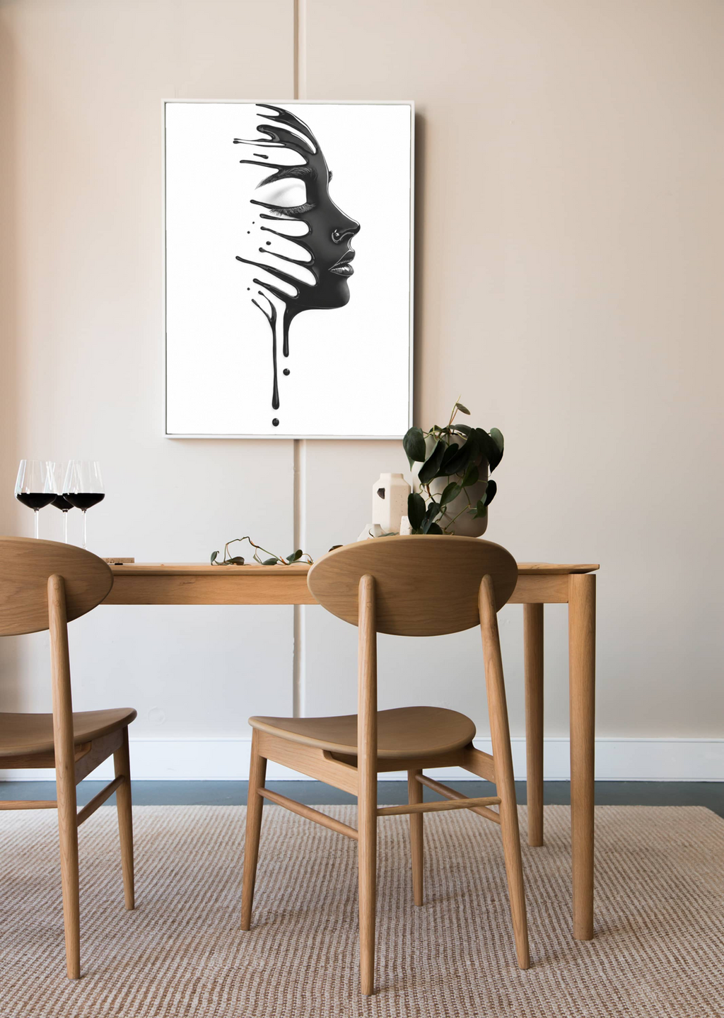 Abstract Black & White Woman Face Canvas Wall Art – Modern Minimalist Home Decor