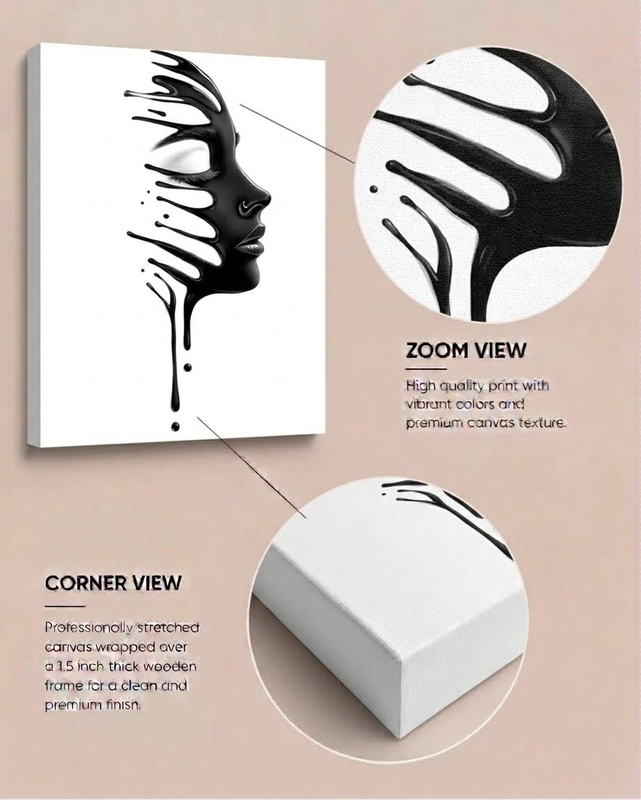 Abstract Black & White Woman Face Canvas Wall Art – Modern Minimalist Home Decor