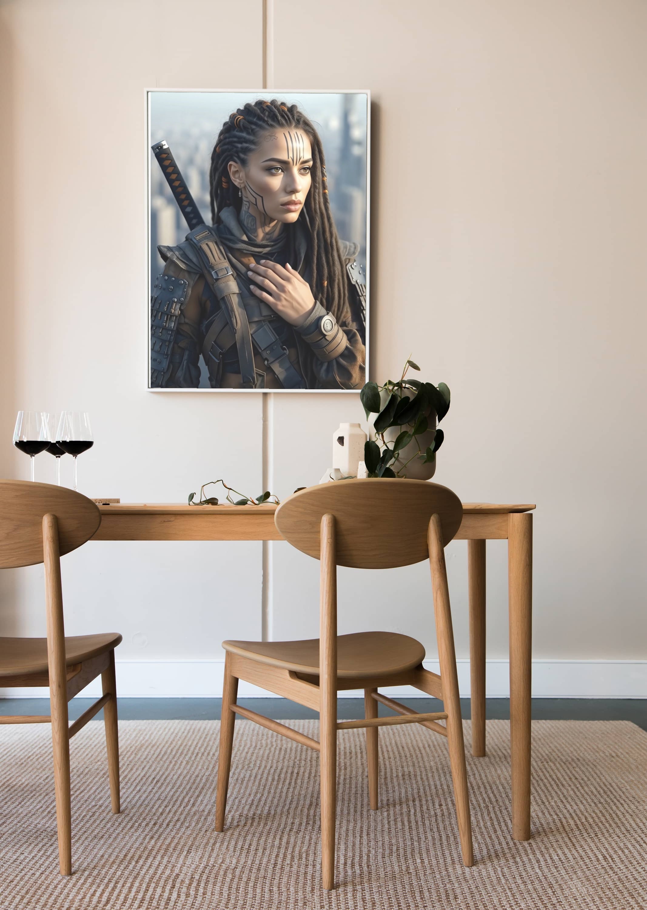 Cyberpunk Warrior Portrait Canvas Wall Art | Sci-Fi Wall Decor