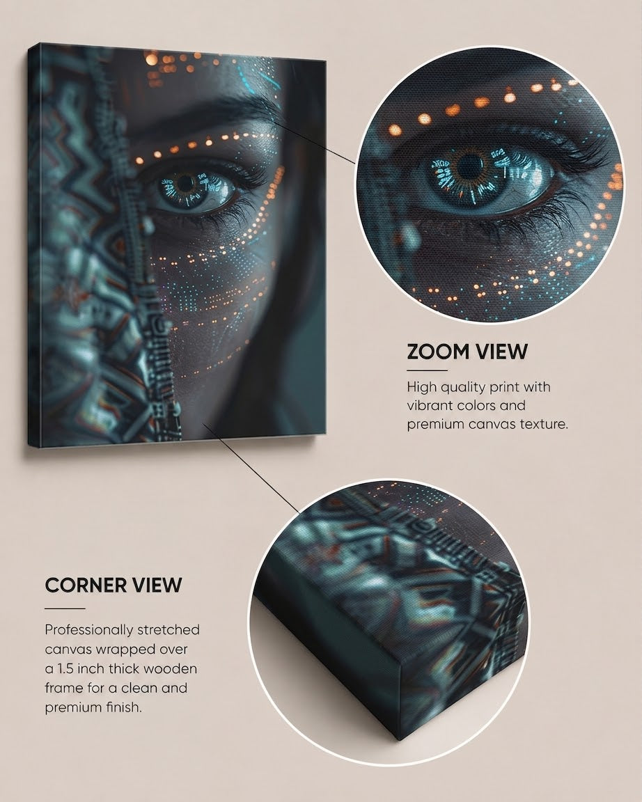 Cybernetic Portrait Canvas Art – Sci-Fi Wall Decor & Canvas Mockup