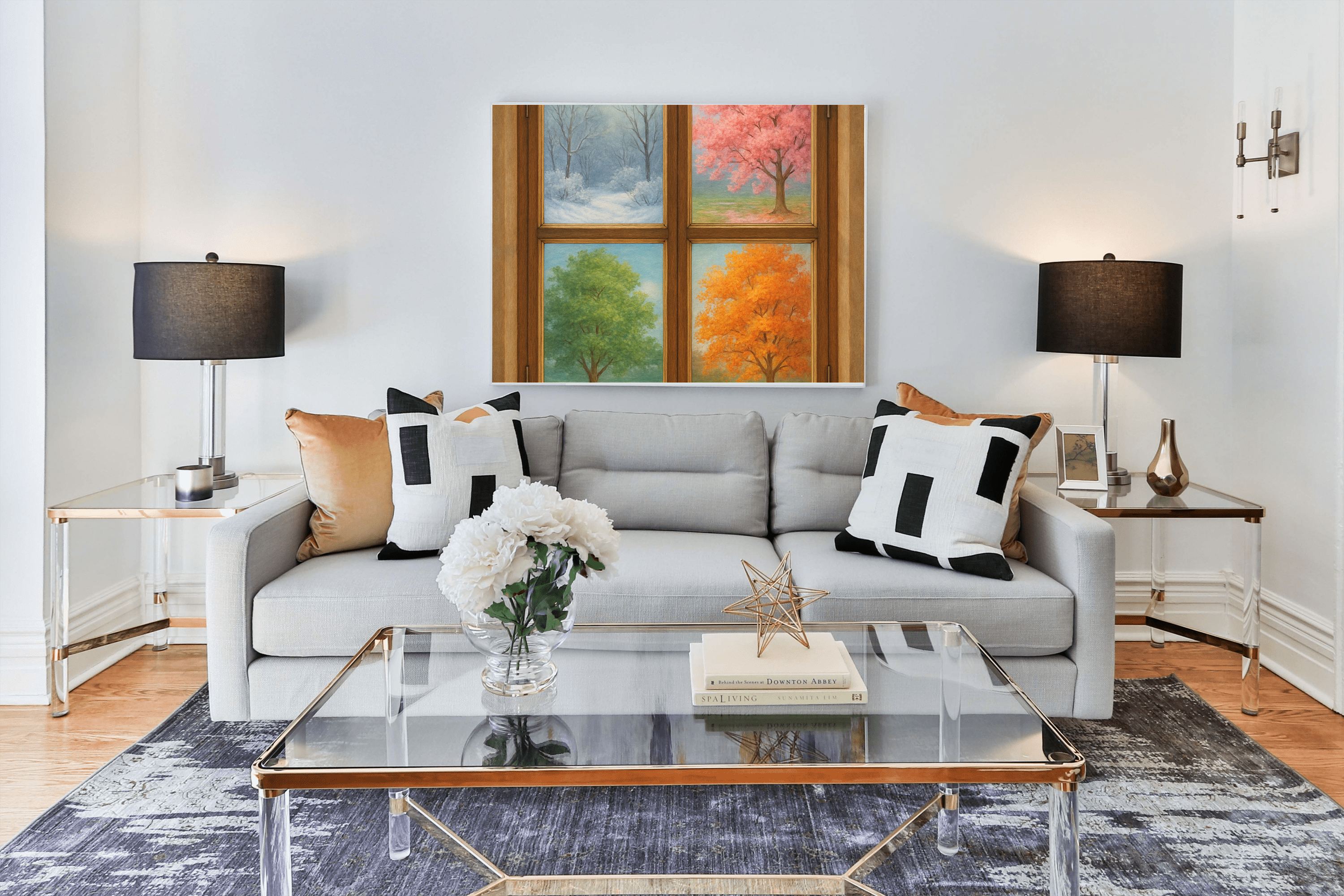 Four Seasons Window View Canvas Wall Art | Seasonal Landscape Art