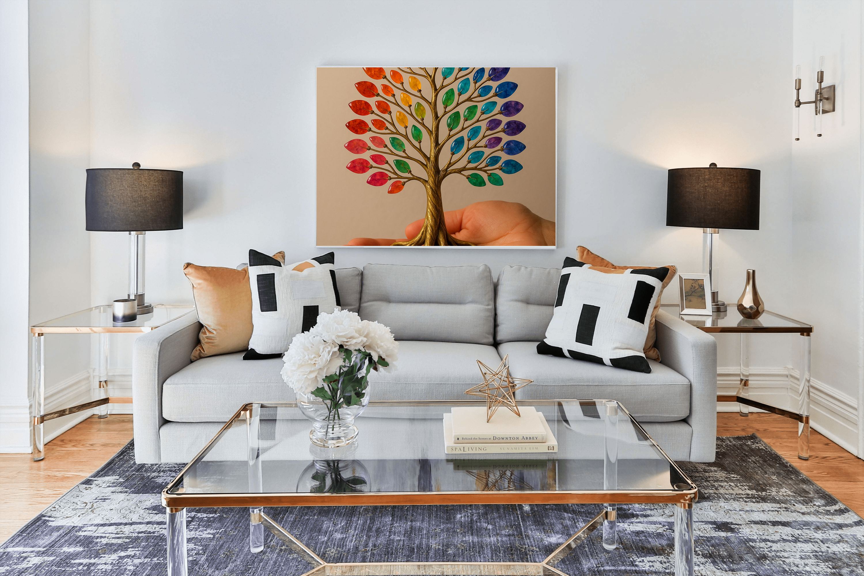 Bronze Flower Tree Sculpture Canvas Wall Art | Botanical Art