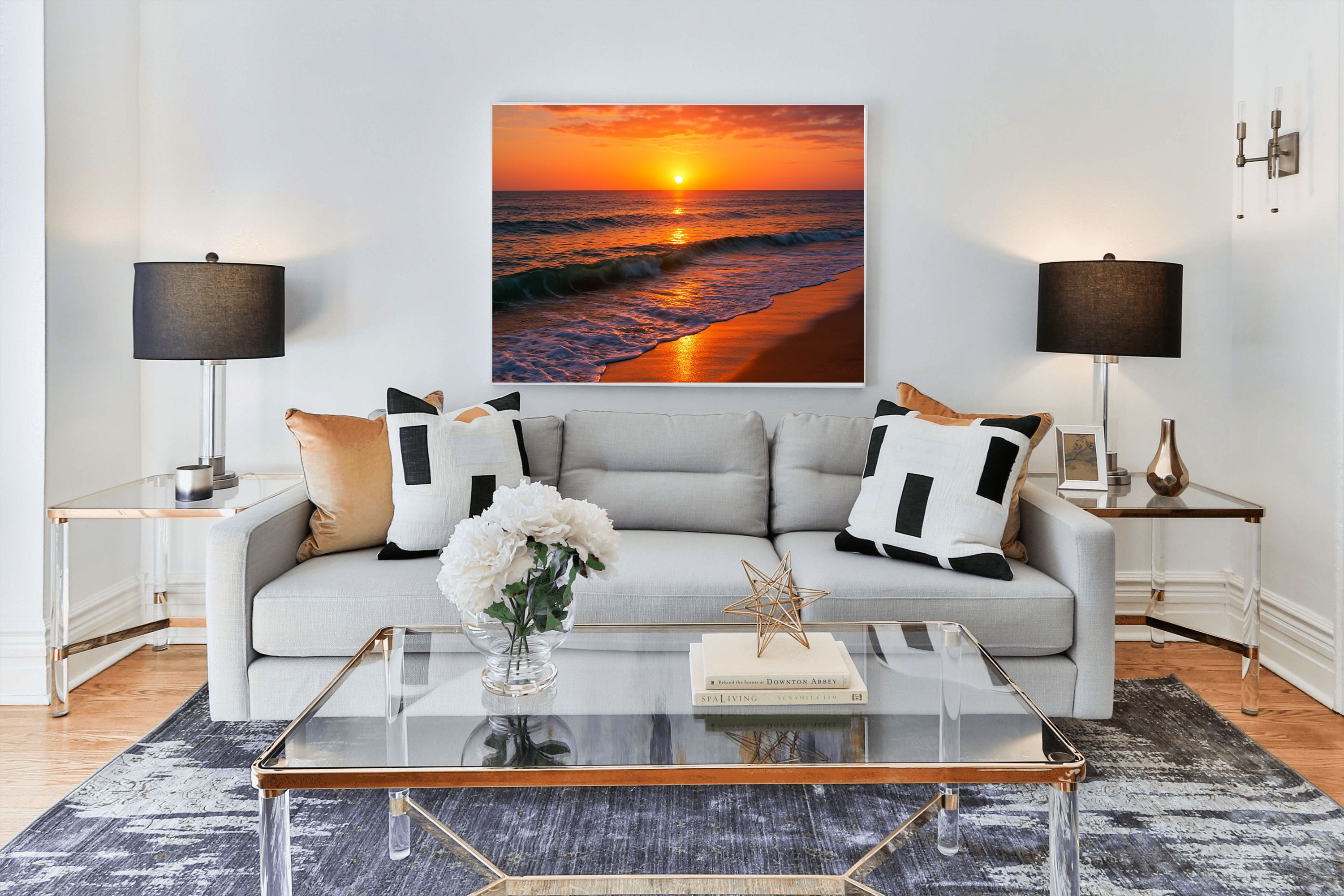 Golden Ocean Sunset Canvas Wall Art | Coastal Sunset Decor