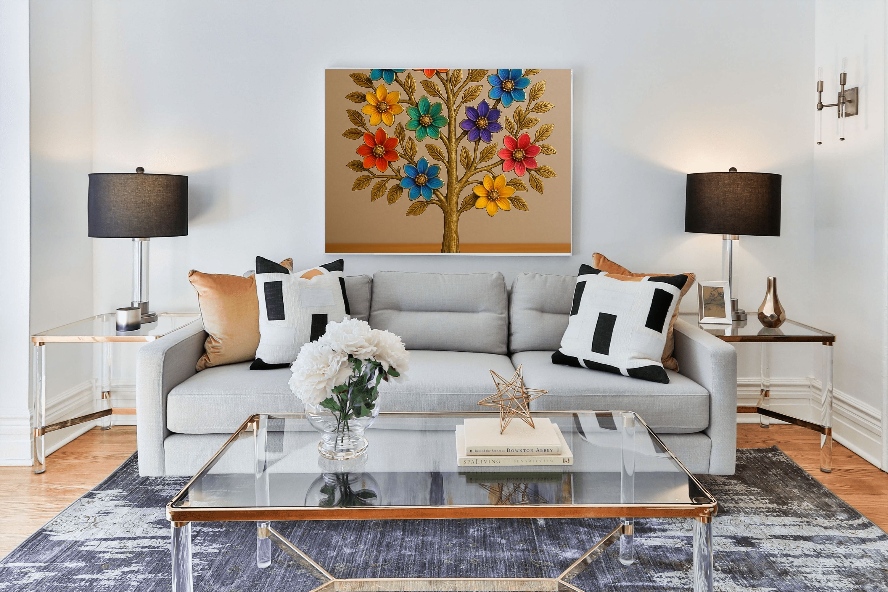 Bronze Flower Tree Sculpture Canvas Wall Art | Botanical Art