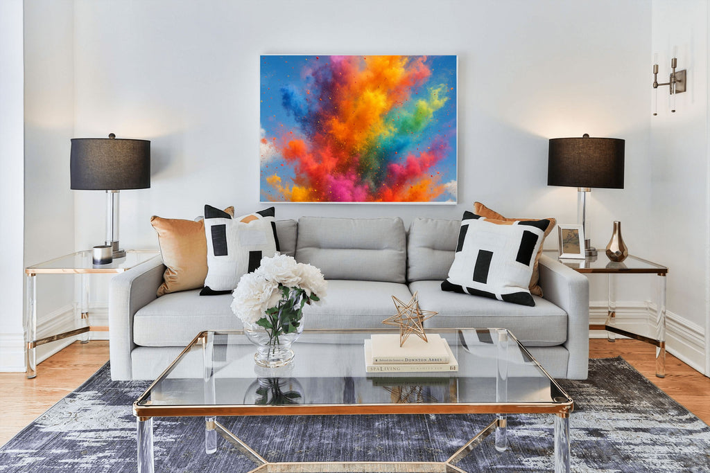 Rainbow Powder Explosion Canvas Wall Art | Colorful Abstract Print