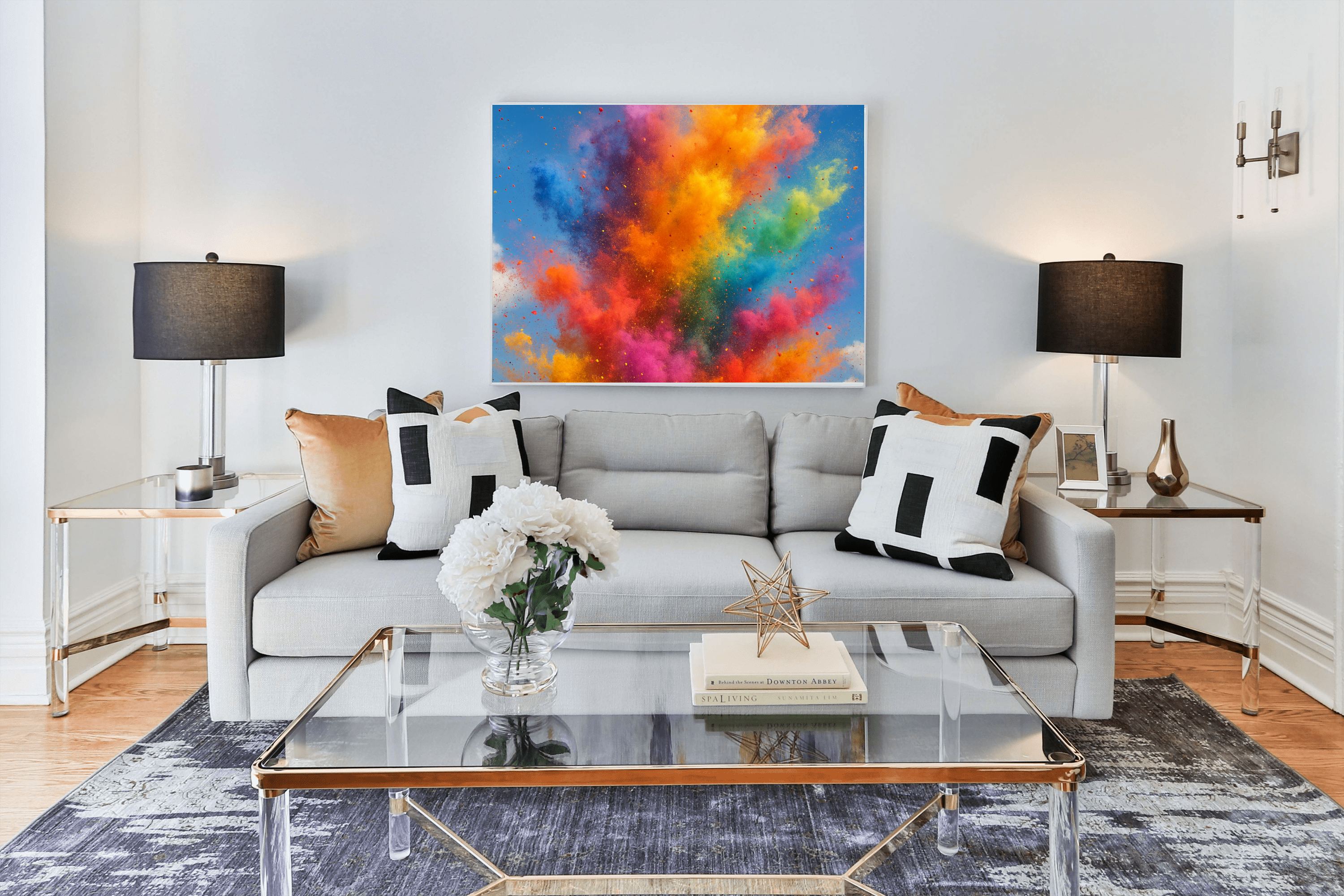 Rainbow Powder Explosion Canvas Wall Art | Colorful Abstract Print