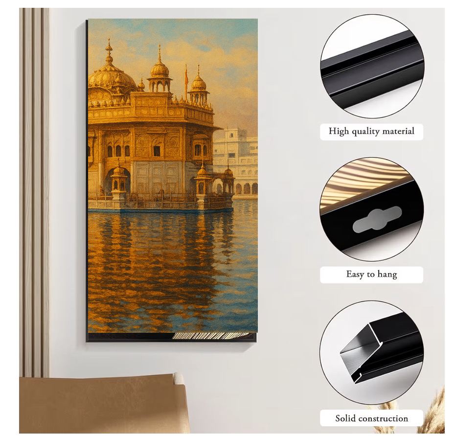 Golden Temple at Sunrise Canvas Wall Art | Zen Temple Decor