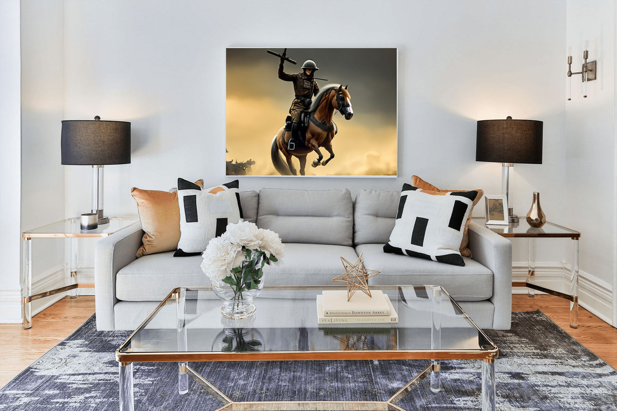 WWI Cavalry Soldier Canvas Wall Art | Military History Print
