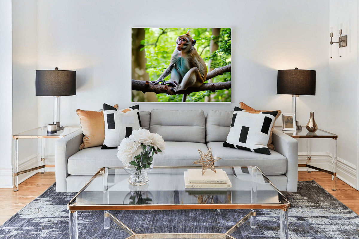 Curious Macaque Canvas Wall Art | Jungle Animal Print