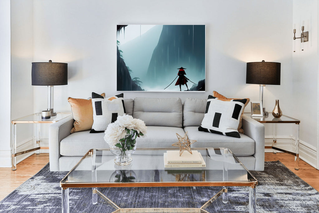 Lone Warrior in the Mist Canvas Wall Art | Fantasy Warrior Print