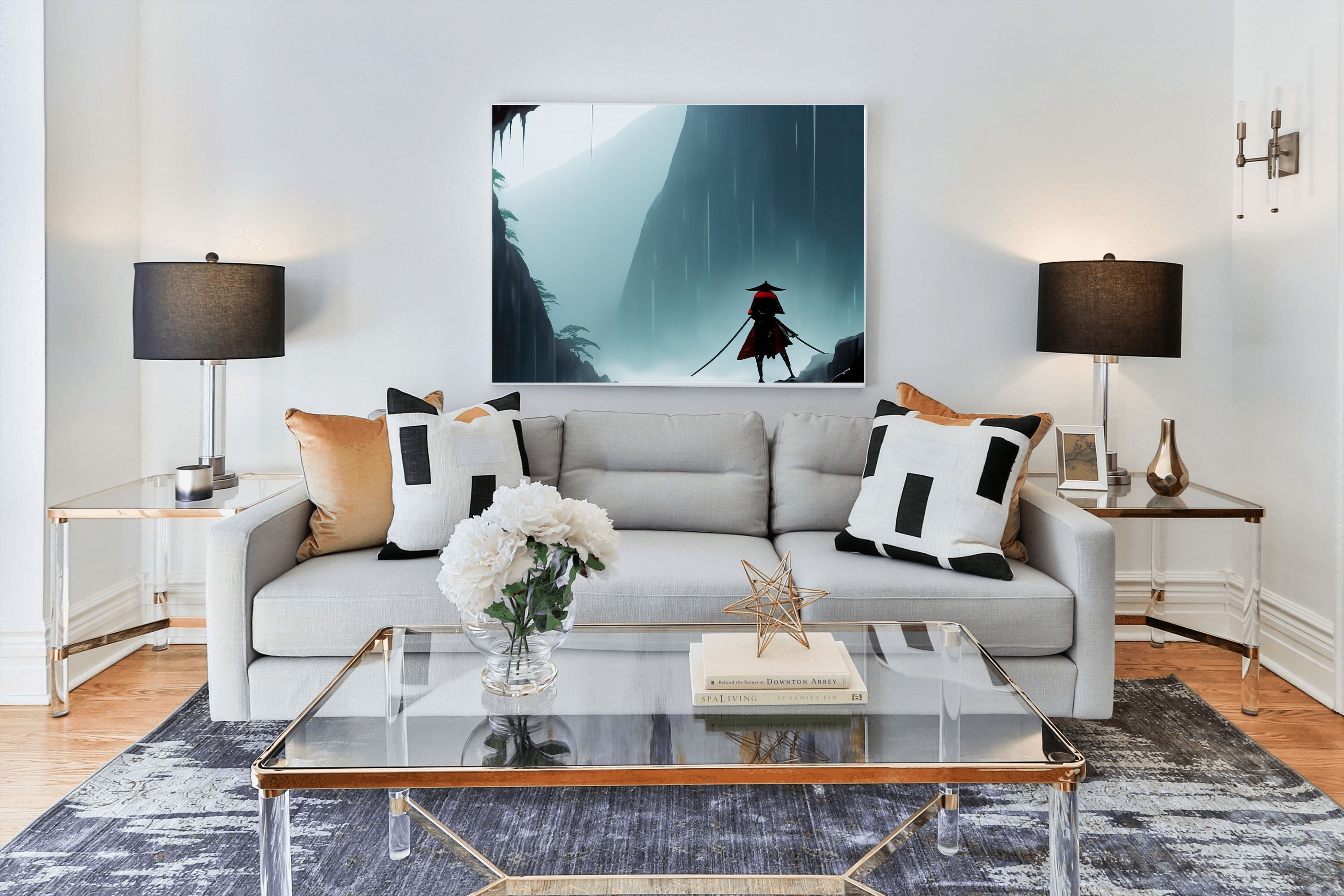 Lone Warrior in the Mist Canvas Wall Art | Fantasy Warrior Print