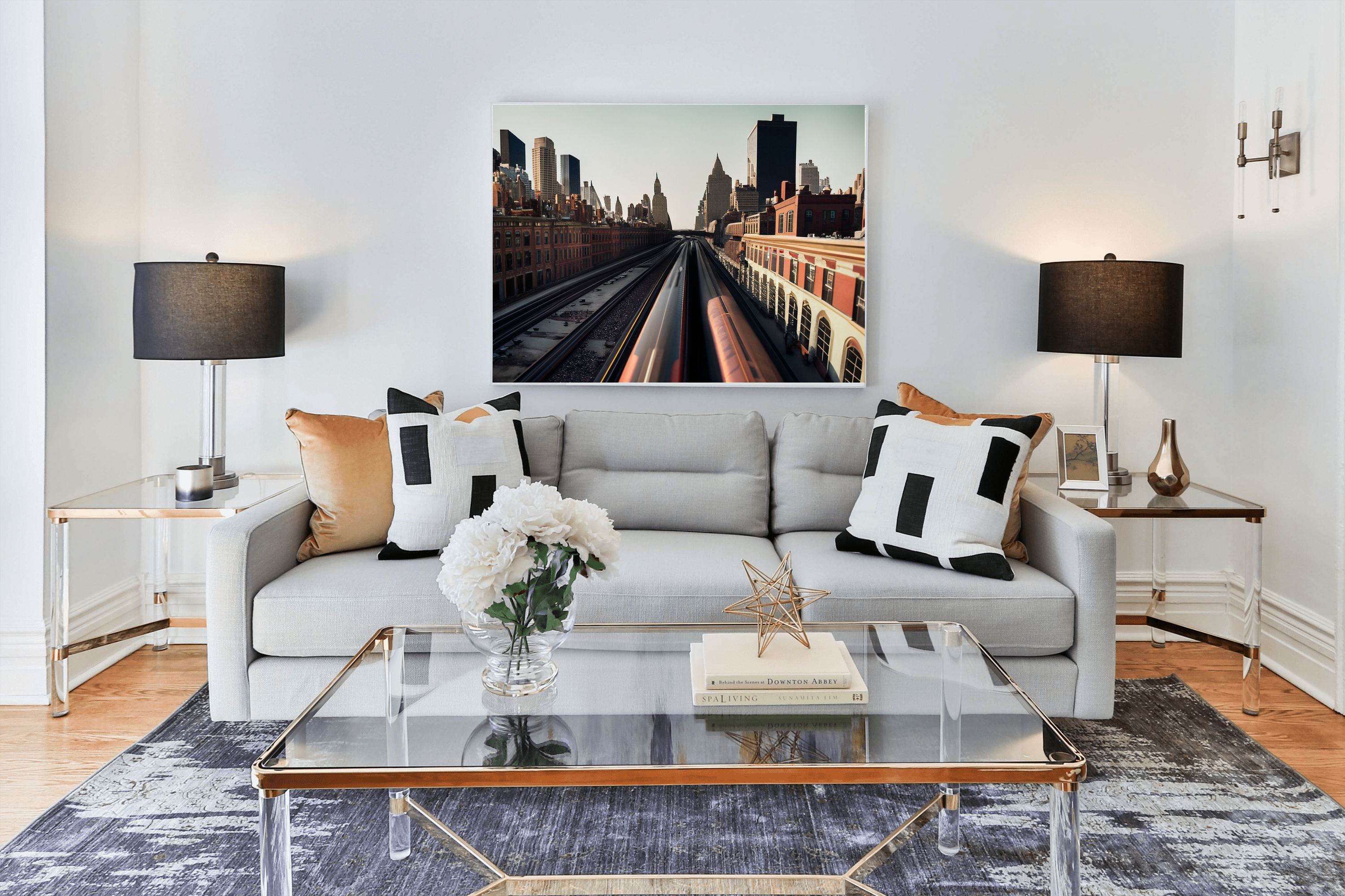 City Elevated Train Canvas Wall Art | Urban Cityscape Print