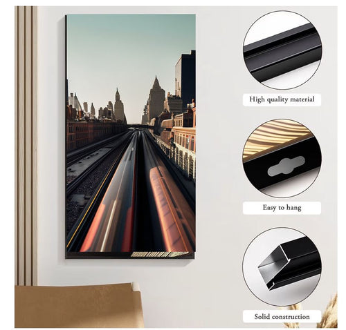 City Elevated Train Canvas Wall Art | Urban Cityscape Print