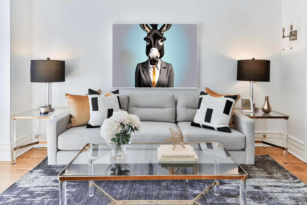 Donkey in a Business Suit Canvas Wall Art | Funny Office Decor