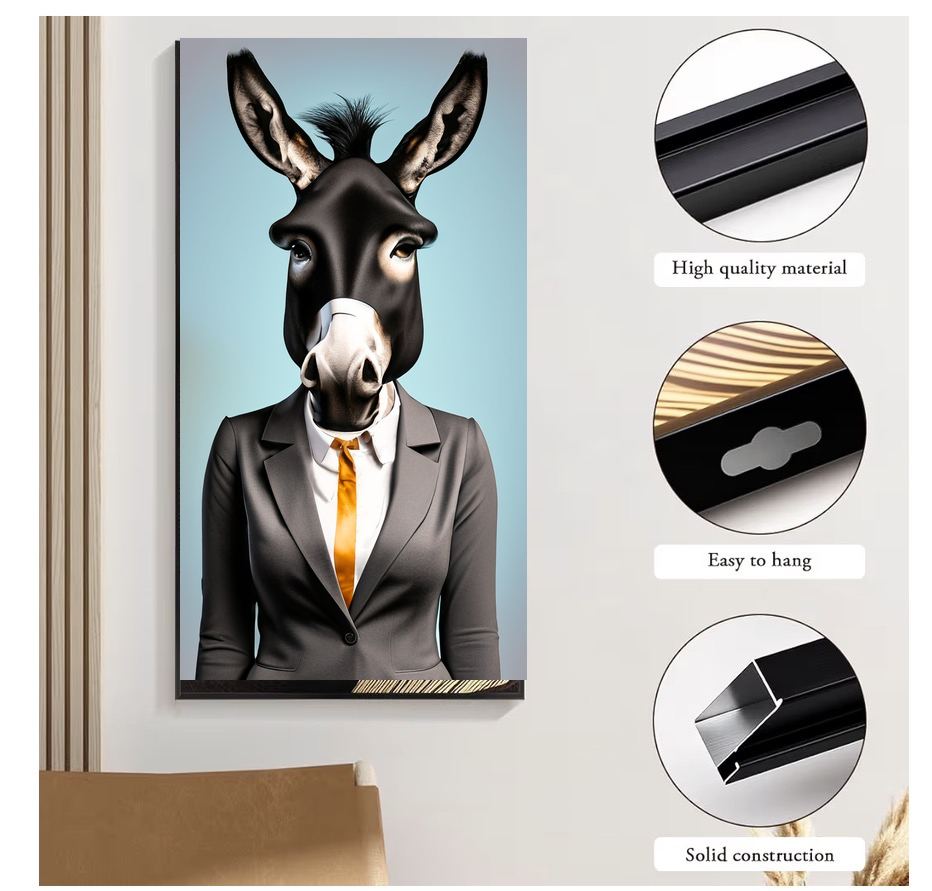 Donkey in a Business Suit Canvas Wall Art | Funny Office Decor