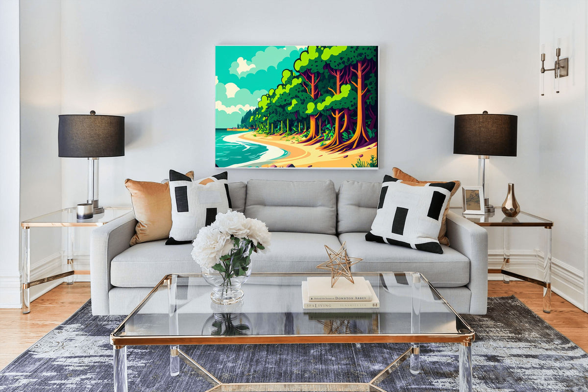 Coastal Forest Shoreline Canvas Wall Art | Nature Landscape Print