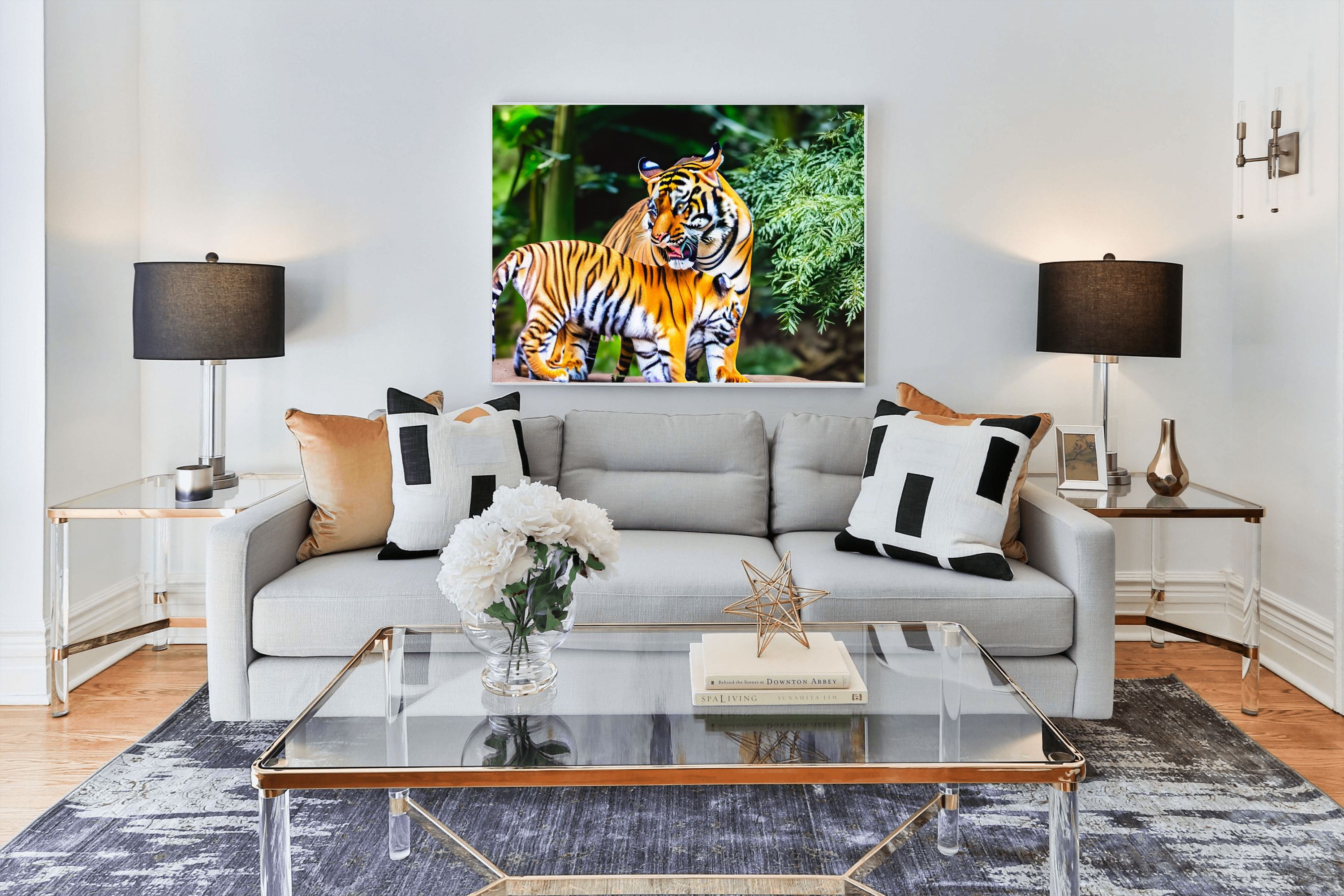 Tiger and Cub Canvas Wall Art | Big Cat Wildlife Print
