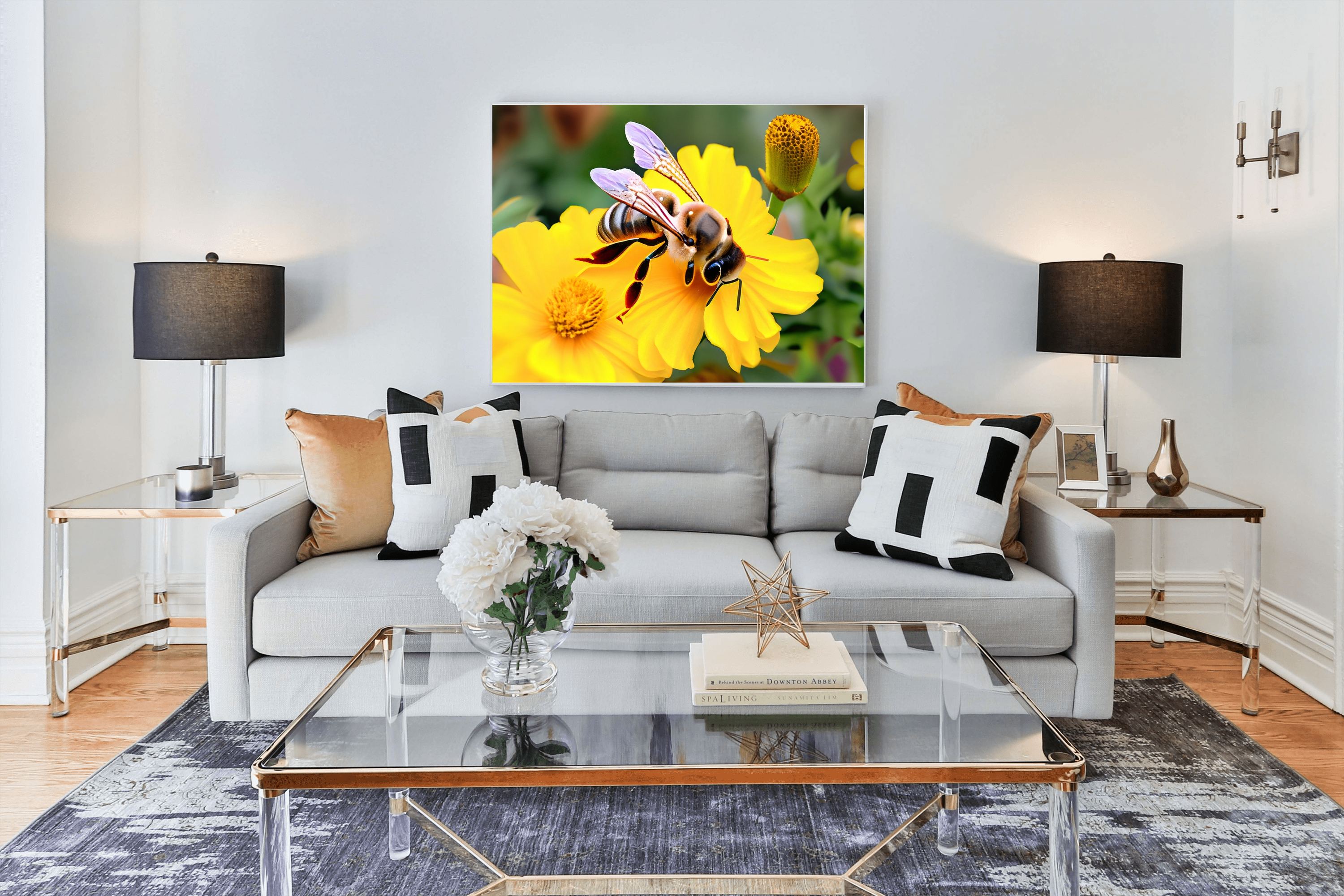 Bee on Yellow Flower Canvas Wall Art | Nature Macro Print