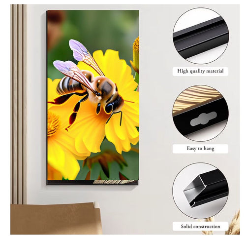 Bee on Yellow Flower Canvas Wall Art | Nature Macro Print