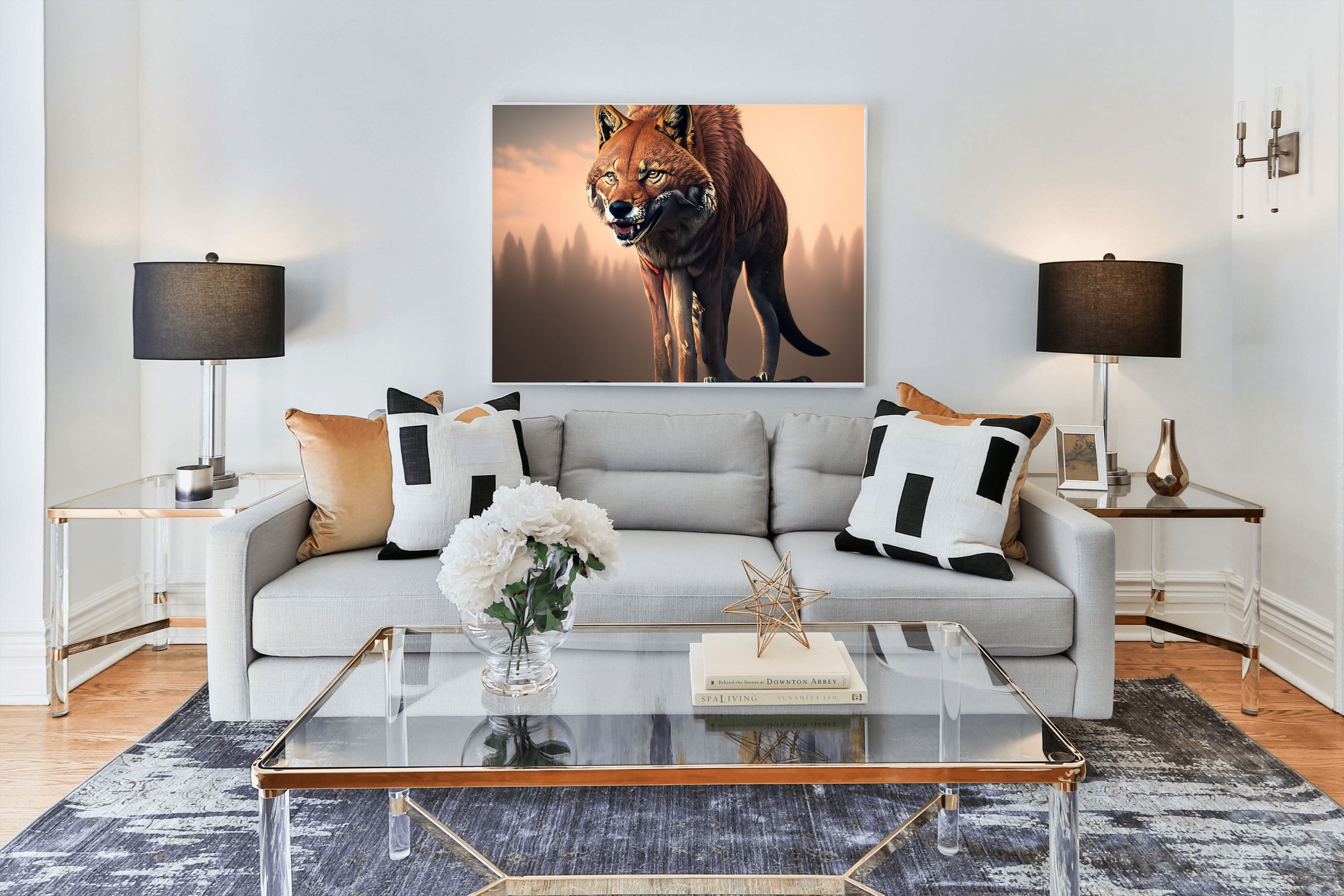 Fantasy Wolf-Lion Creature Canvas Wall Art | Mythical Creature Art