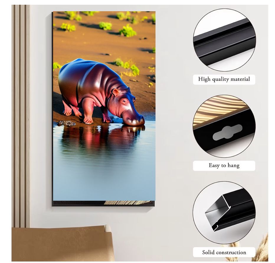 Hippo at the Waterhole Canvas Wall Art | African Wildlife Print