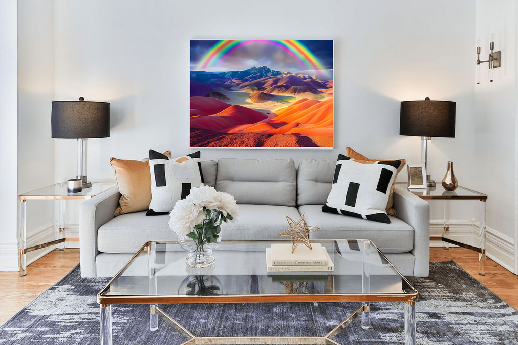 Double Rainbow Desert Canvas Wall Art | Boho Landscape Print