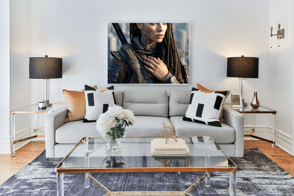 Cyberpunk Warrior Portrait Canvas Wall Art | Sci-Fi Wall Decor