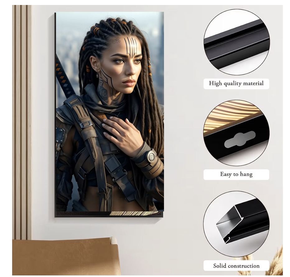 Cyberpunk Warrior Portrait Canvas Wall Art | Sci-Fi Wall Decor