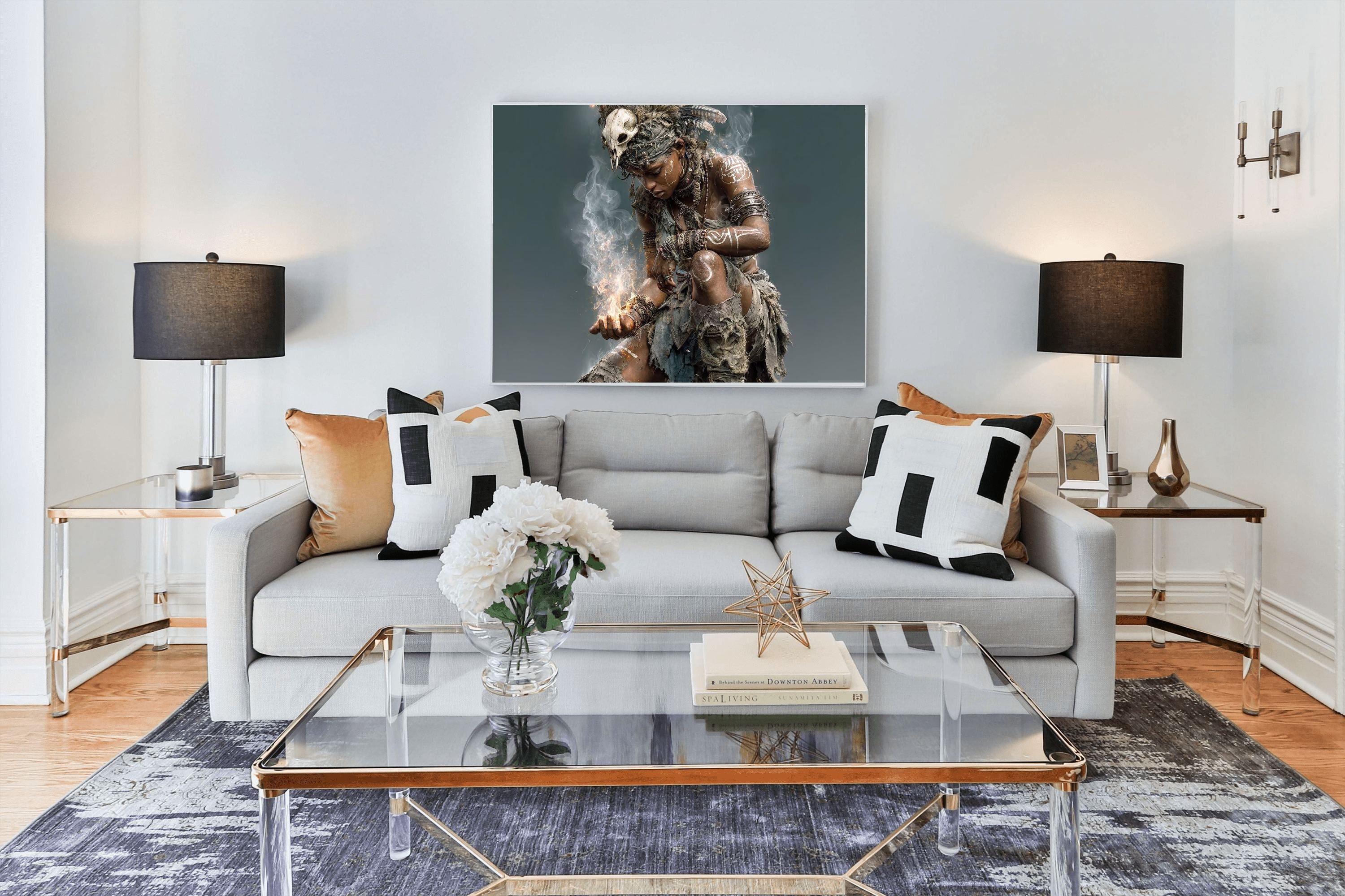 Tribal Fire Keeper Canvas Wall Art | Tribal Fantasy Print
