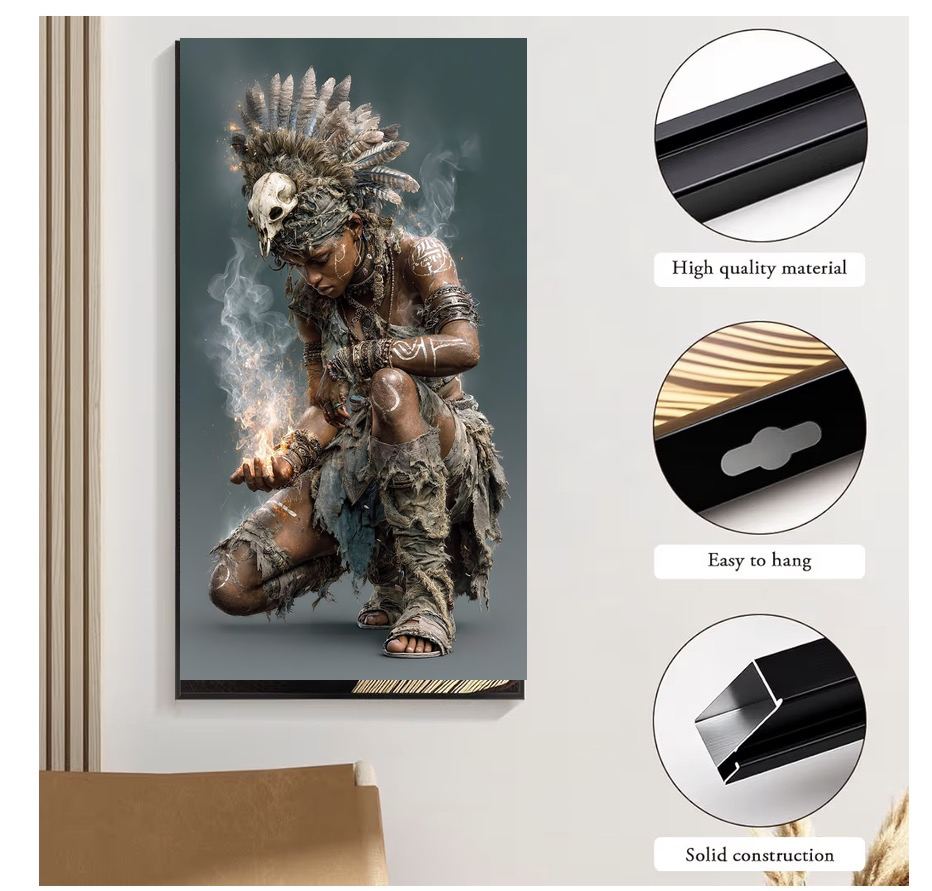 Tribal Fire Keeper Canvas Wall Art | Tribal Fantasy Print