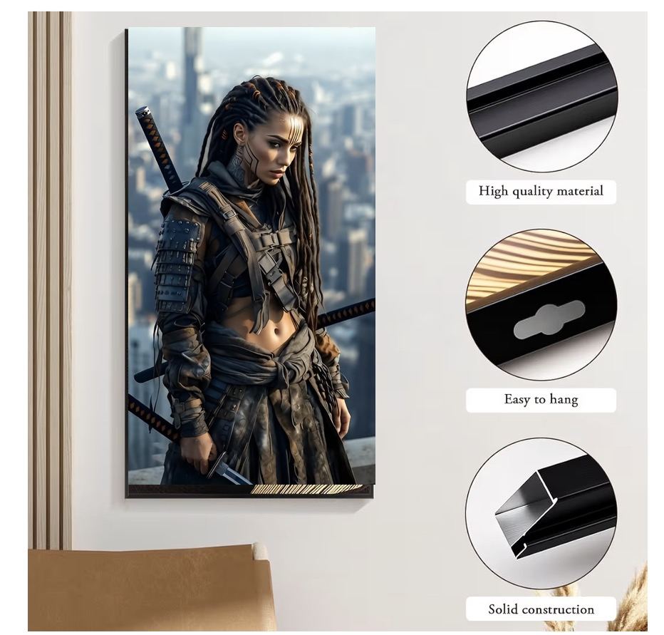 Futuristic Samurai Warrior Canvas Wall Art | Cyberpunk Samurai Decor