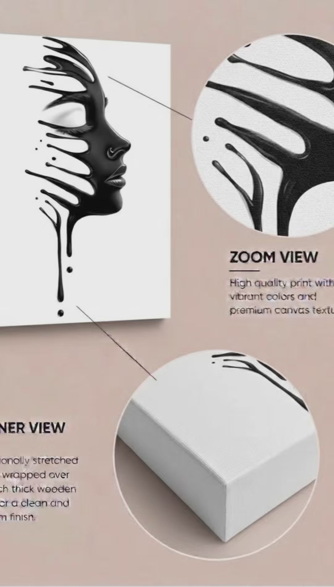 Abstract Black & White Woman Face Canvas Wall Art – Modern Minimalist Home Decor